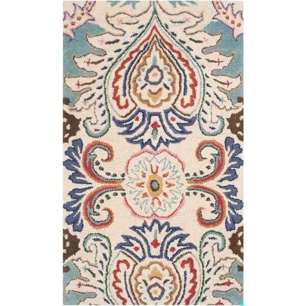 Safavieh 4 x 6 ft. Small Rectangle Country and Floral Bella- Ivory and Blue Hand Tufted Rug - BEL118A-4