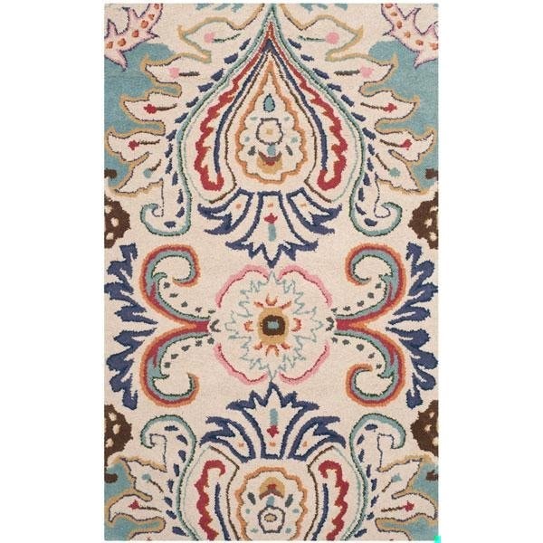 Safavieh 4 x 6 ft. Small Rectangle Country and Floral Bella- Ivory and Blue Hand Tufted Rug - BEL118A-4