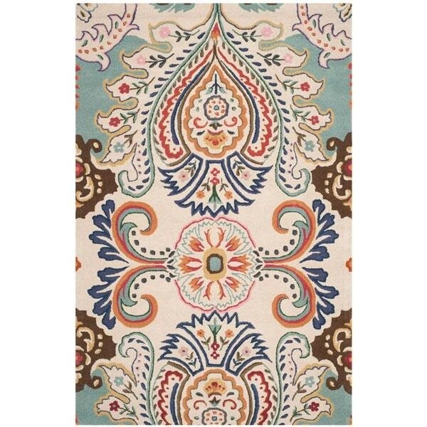 Safavieh 4 x 6 ft. Small Rectangle Country and Floral Bella- Ivory and Blue Hand Tufted Rug - BEL118A-4