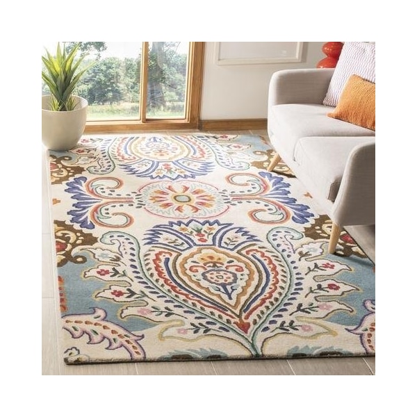 Safavieh 4 x 6 ft. Small Rectangle Country and Floral Bella- Ivory and Blue Hand Tufted Rug - BEL118A-4