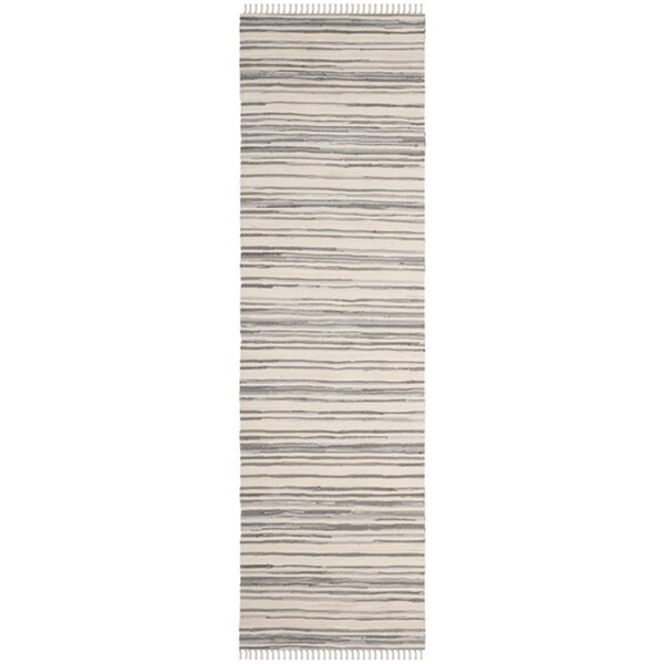 Safavieh 2 ft. - 3 in. x 12 ft. Rag Hand Woven Runner Rug - Ivory and Grey - RAR126A-212