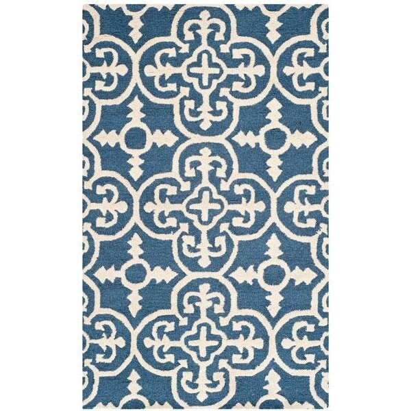 Safavieh Cambridge Hand Tufted Rectangle Rug- Navy - Ivory- 2 ft. 6 in. x 20 ft. - CAM133G-220