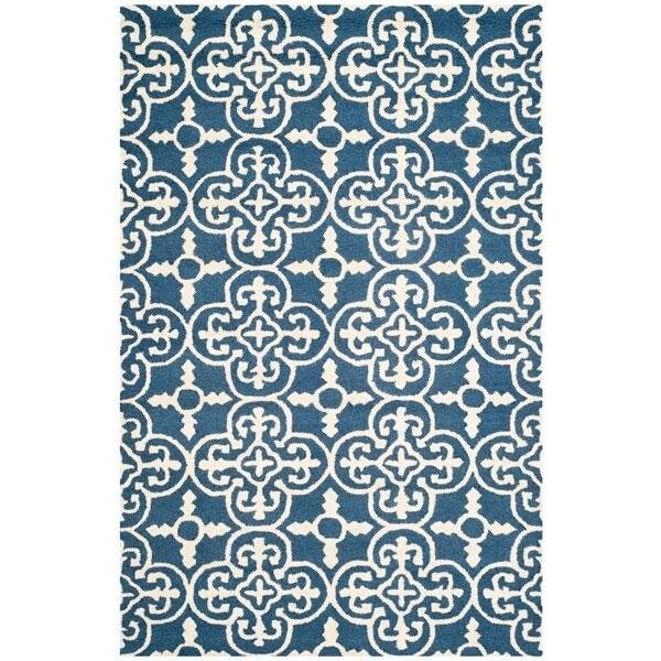 Safavieh Cambridge Hand Tufted Rectangle Rug- Navy - Ivory- 2 ft. 6 in. x 20 ft. - CAM133G-220