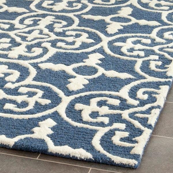 Safavieh Cambridge Hand Tufted Rectangle Rug- Navy - Ivory- 2 ft. 6 in. x 20 ft. - CAM133G-220