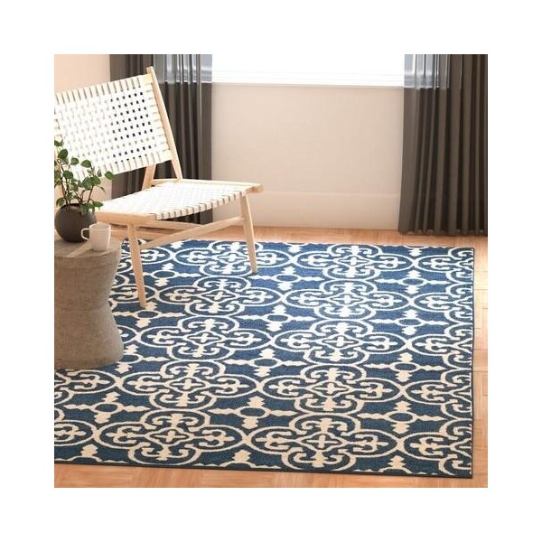 Safavieh Cambridge Hand Tufted Rectangle Rug- Navy - Ivory- 2 ft. 6 in. x 20 ft. - CAM133G-220