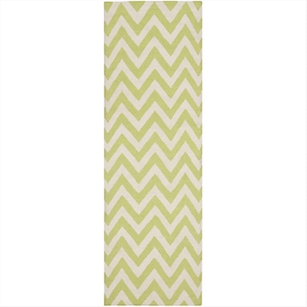 Safavieh 2 Ft. -6 In. X 8 Ft. Runner Contemporary Dhurries- Green And Ivory- Flatweave Rug - DHU557A-28