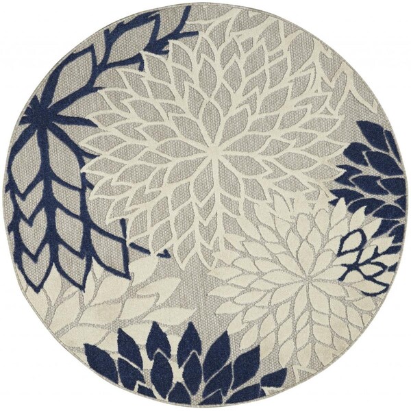 Palacedesigns 4 ft. Round Ivory & Navy Indoor & Outdoor Area Rug - PA3663759
