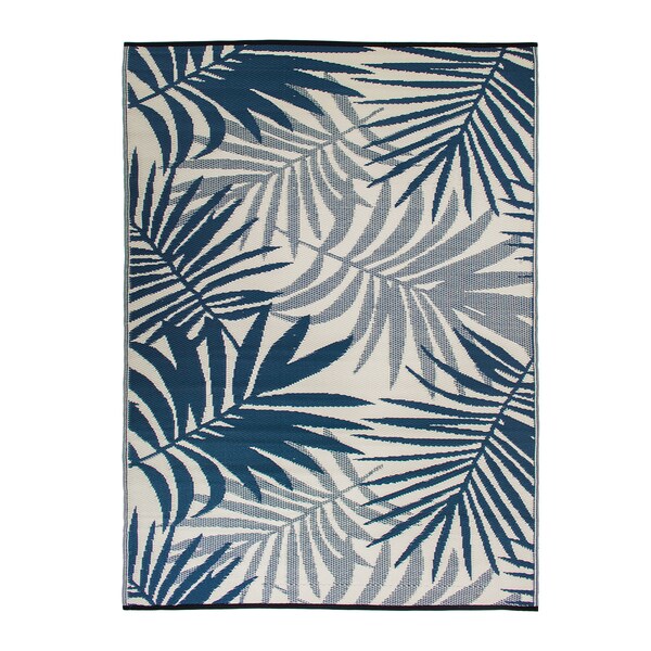 World Rug Gallery Modern Floral Reversible Plastic 5' X 7' Navy Outdoor Rug - 6054NAVY5X7