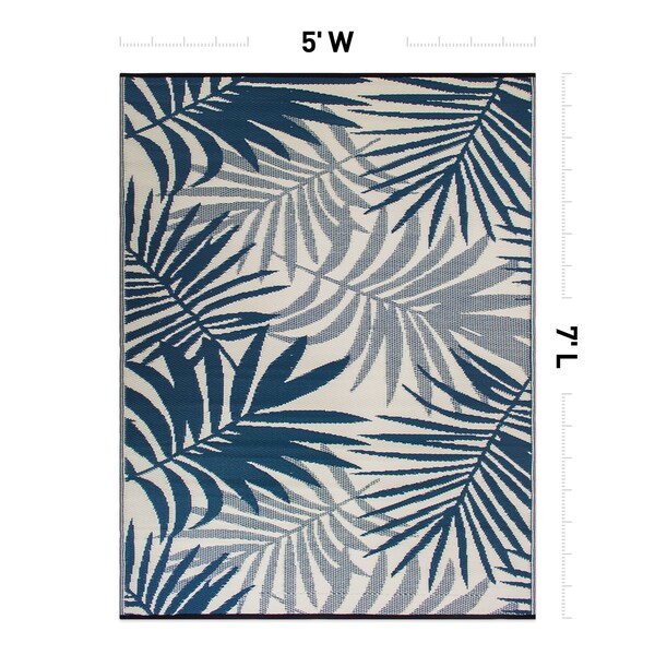 World Rug Gallery Modern Floral Reversible Plastic 5' X 7' Navy Outdoor Rug - 6054NAVY5X7