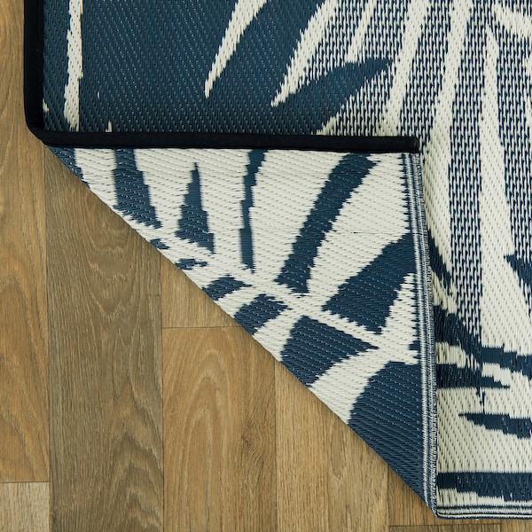World Rug Gallery Modern Floral Reversible Plastic 5' X 7' Navy Outdoor Rug - 6054NAVY5X7