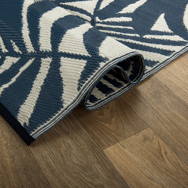 World Rug Gallery Modern Floral Reversible Plastic 5' X 7' Navy Outdoor Rug - 6054NAVY5X7