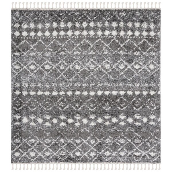 Safavieh 3 x 3 ft. Berber Fringe Shag Power Loomed Square Area Rug; Grey & Ivory - BFG516F-3SQ