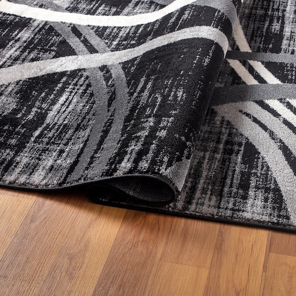 World Rug Gallery Modern Wavy Circles Design 6'6'' Round Black - 377BLACK6RND