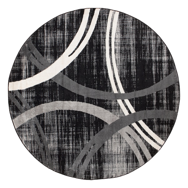 World Rug Gallery Modern Wavy Circles Design 6'6'' Round Black - 377BLACK6RND