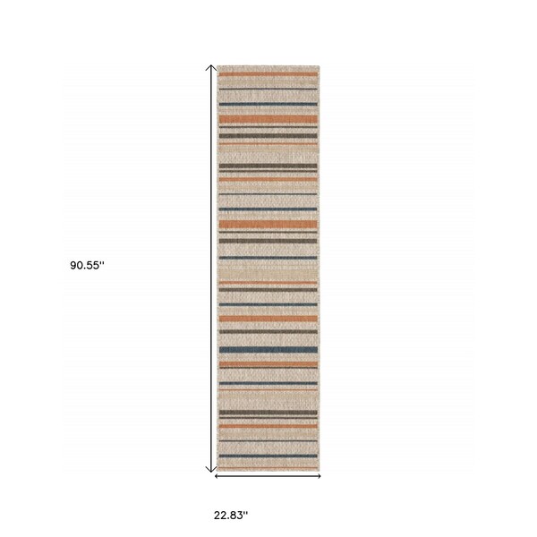 Homeroots 8 ft. Gray & Blue Geometric Indoor & Outdoor Runner Rug - 388353