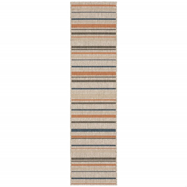 Homeroots 8 ft. Gray & Blue Geometric Indoor & Outdoor Runner Rug - 388353