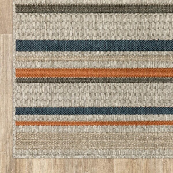 Homeroots 8 ft. Gray & Blue Geometric Indoor & Outdoor Runner Rug - 388353