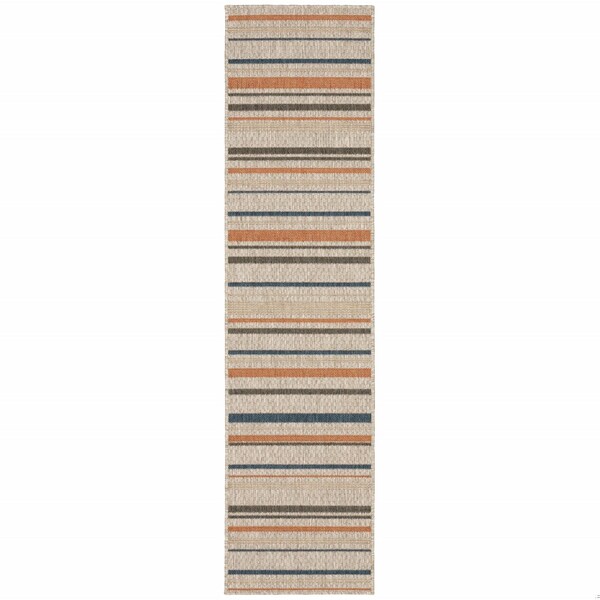 Homeroots 8 ft. Gray & Blue Geometric Indoor & Outdoor Runner Rug - 388353