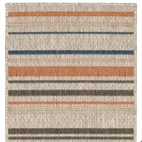 Homeroots 8 ft. Gray & Blue Geometric Indoor & Outdoor Runner Rug - 388353