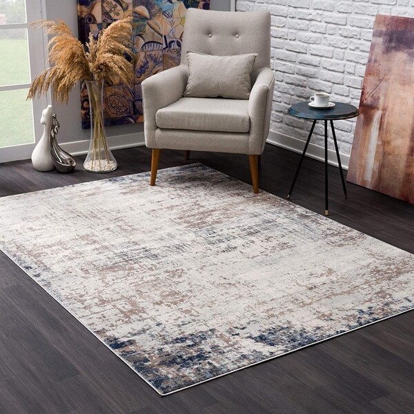Homeroots 2 x 3 ft. Navy Blue Distressed Striations Scatter Area Rug - 390190