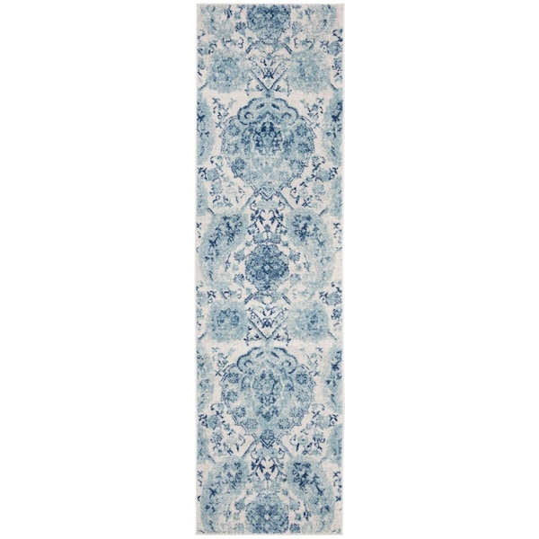 Flowers First 2 ft.-3 in. x 18 ft. Madison Runner Oriental Rug - Cream & Turquoise - FL1887964