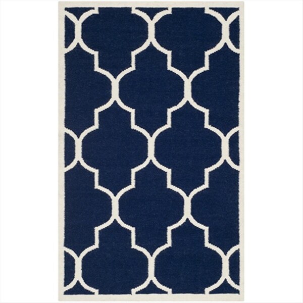 Safavieh 4 x 6 ft. Rectangle Contemporary Dhurries- Navy and Ivory- Flatweave Rug - DHU632D-4