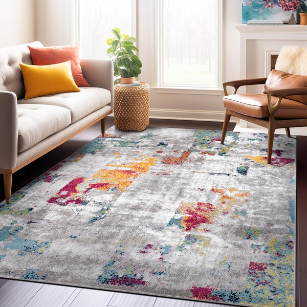World Rug Gallery Contemporary Vibrant Abstract Design Area Rug 7' 10'' x 10' Multi - 938MULTI8X10