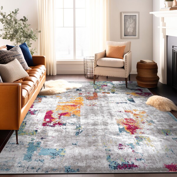 World Rug Gallery Contemporary Vibrant Abstract Design Area Rug 7' 10'' x 10' Multi - 938MULTI8X10