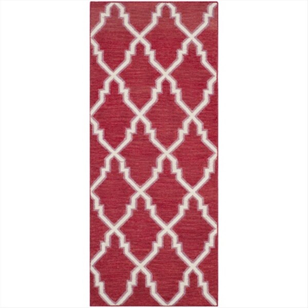 Safavieh 2 ft. -6 in. x 10 ft. Runner Contemporary Dhurries- Red and Ivory- Hand Woven Rug - DHU564A-210