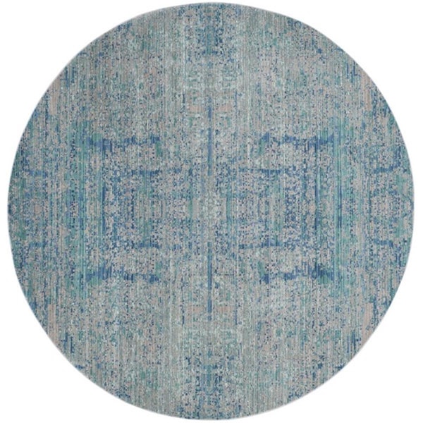 Flowers First 6 ft. 7 in. x 6 ft. 7 in. Round Mystique Power Loomed Round Rug, Light Blue & Multi Color - FL1889473