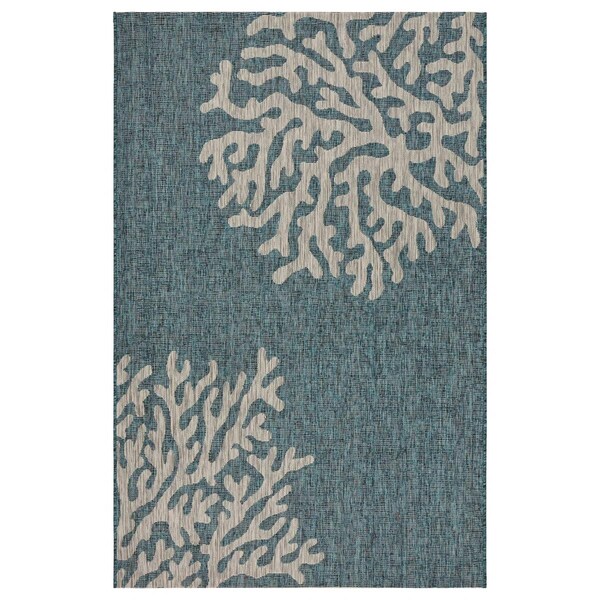 Homeroots 5 x 7 ft. Blue Coral Reef Indoor & Outdoor Area Rug - 393744