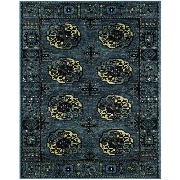 Flowers First 9 x 12 ft. Vintage Hamadan Power Loomed Area Rug, Blue & Multi Color - Large Rectangle - FL1868190