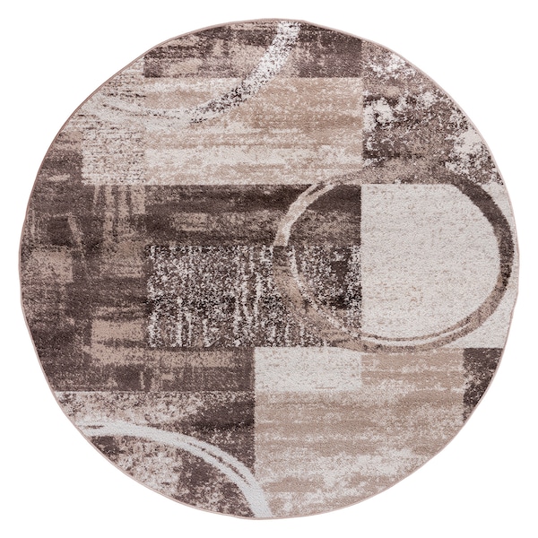 World Rug Gallery Contemporary Abstract Circle Design Soft Area Rug 6'6'' Round Brown - 307BROWN6RND