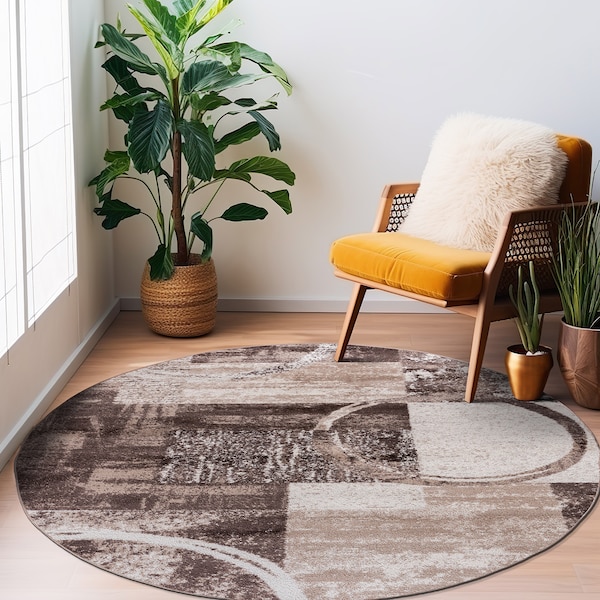 World Rug Gallery Contemporary Abstract Circle Design Soft Area Rug 6'6'' Round Brown - 307BROWN6RND