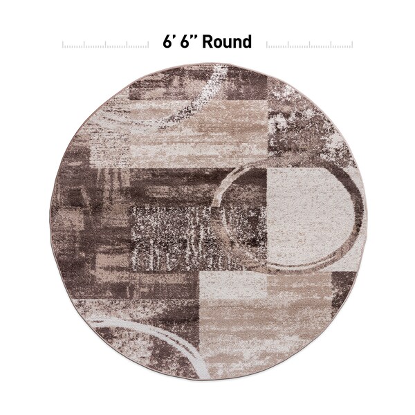 World Rug Gallery Contemporary Abstract Circle Design Soft Area Rug 6'6'' Round Brown - 307BROWN6RND