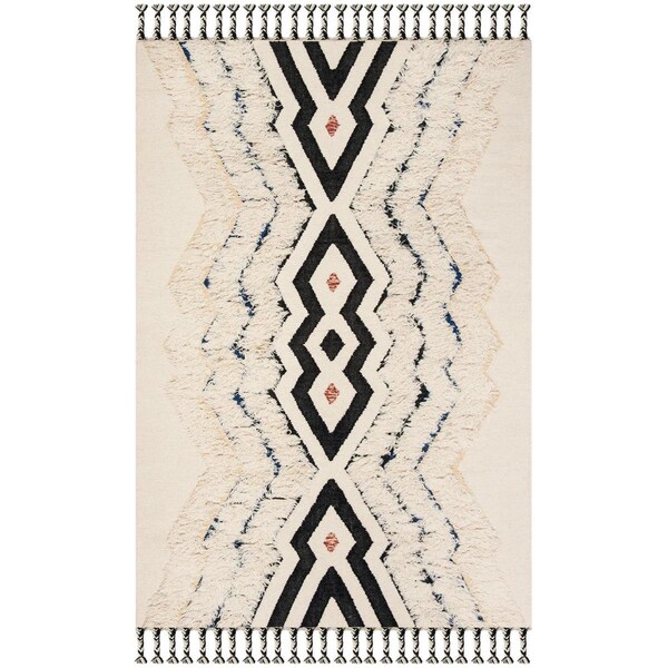 Safavieh Kenya Hand Knotted Large Rectangle RugIvory & Black Blue 8 x 10 ft. - KNY905A-8