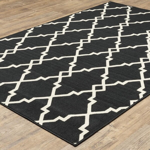 Homeroots 4 x 6 ft. Black & Ivory Trellis Indoor & Outdoor Area Rug - 389532