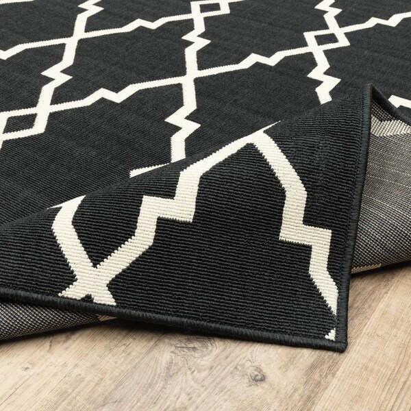 Homeroots 4 x 6 ft. Black & Ivory Trellis Indoor & Outdoor Area Rug - 389532