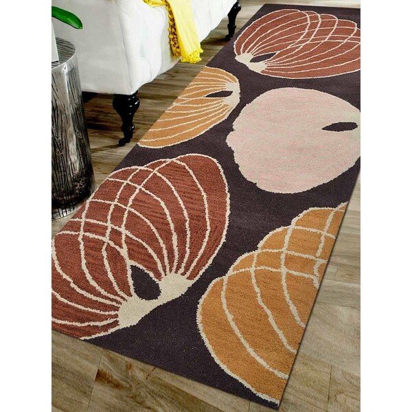 Jensendistributionservices 2 ft. 6 in. x 8 ft. Hand Tufted Wool Floral Runner Rug, Brown - MI1556791
