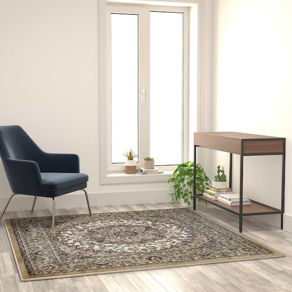 Flash Furniture Ivory 5x5 Square Traditional Persian Style Rug - NR-RGB401-55-IV-GG