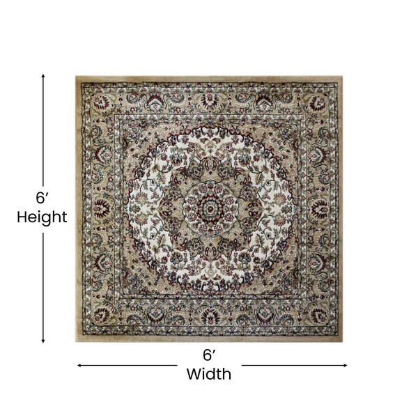 Flash Furniture Ivory 5x5 Square Traditional Persian Style Rug - NR-RGB401-55-IV-GG