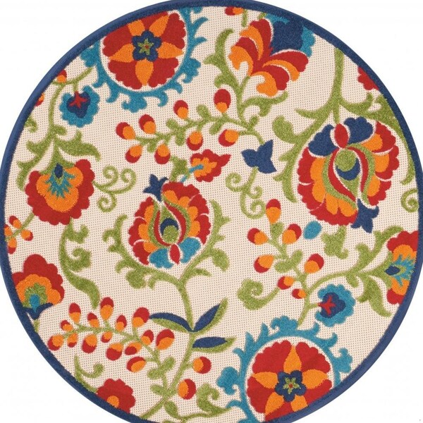 Homeroots 4 ft. Multi Color Round Mediterra Indoor & Outdoor Area Rug - 384792