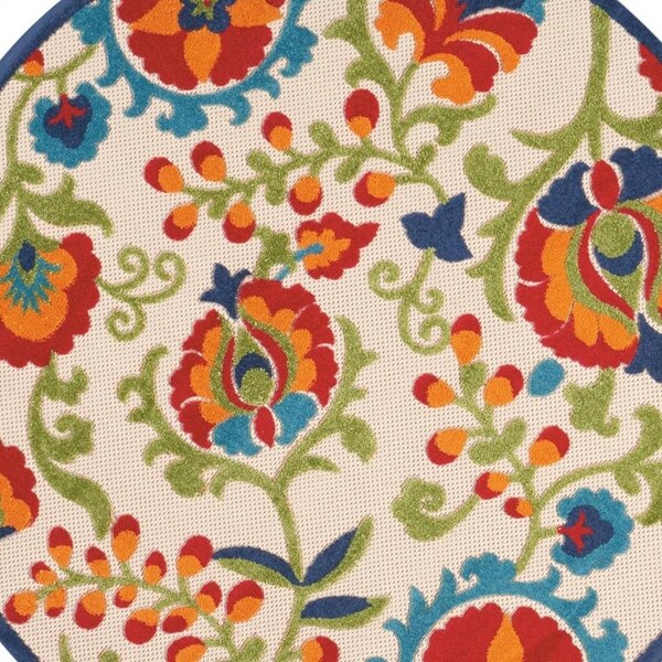 Homeroots 4 ft. Multi Color Round Mediterra Indoor & Outdoor Area Rug - 384792