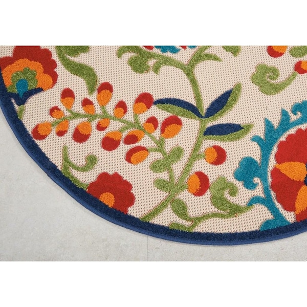 Homeroots 4 ft. Multi Color Round Mediterra Indoor & Outdoor Area Rug - 384792