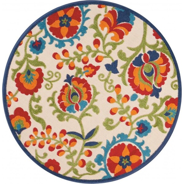 Homeroots 4 ft. Multi Color Round Mediterra Indoor & Outdoor Area Rug - 384792
