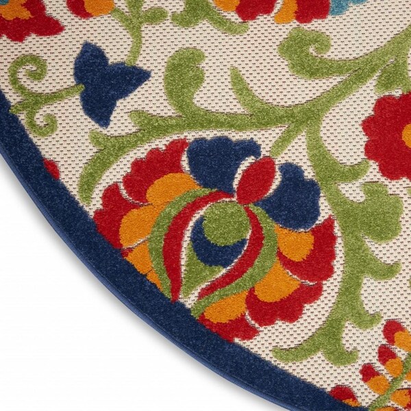 Homeroots 4 ft. Multi Color Round Mediterra Indoor & Outdoor Area Rug - 384792