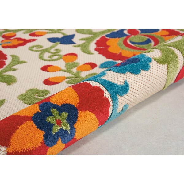 Homeroots 4 ft. Multi Color Round Mediterra Indoor & Outdoor Area Rug - 384792