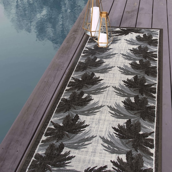 World Rug Gallery Tropical Floral Border Flatweave Indoor/Outdoor Runner Rug 2'x7' Gray - 9012GRAY2X7
