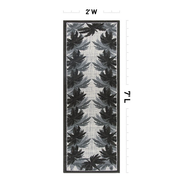 World Rug Gallery Tropical Floral Border Flatweave Indoor/Outdoor Runner Rug 2'x7' Gray - 9012GRAY2X7