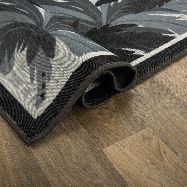 World Rug Gallery Tropical Floral Border Flatweave Indoor/Outdoor Runner Rug 2'x7' Gray - 9012GRAY2X7